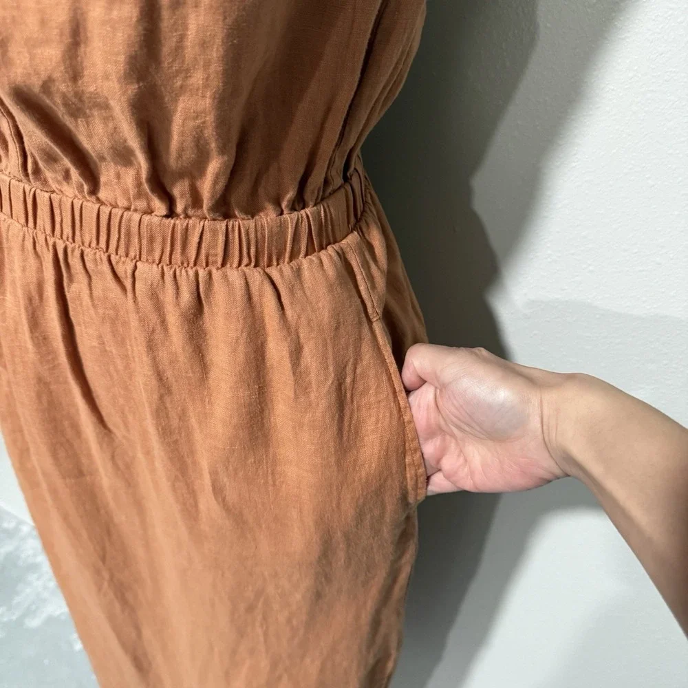 Anthropologie Cloth & Stone Linen Cross Halter Maxi Dress Size XS Orange Coastal - Picture 3 of 10